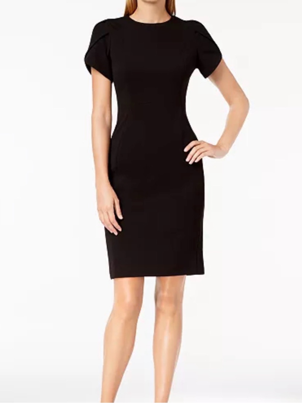 Calvin Klein Black Short-Sleeve Midi Sheath Dress